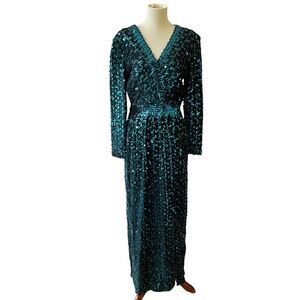 LILLI DIAMOND CALIFORNIA VTG SEQUINS GOWN M-L FORMAL ELEGANT EVENING WEDDING